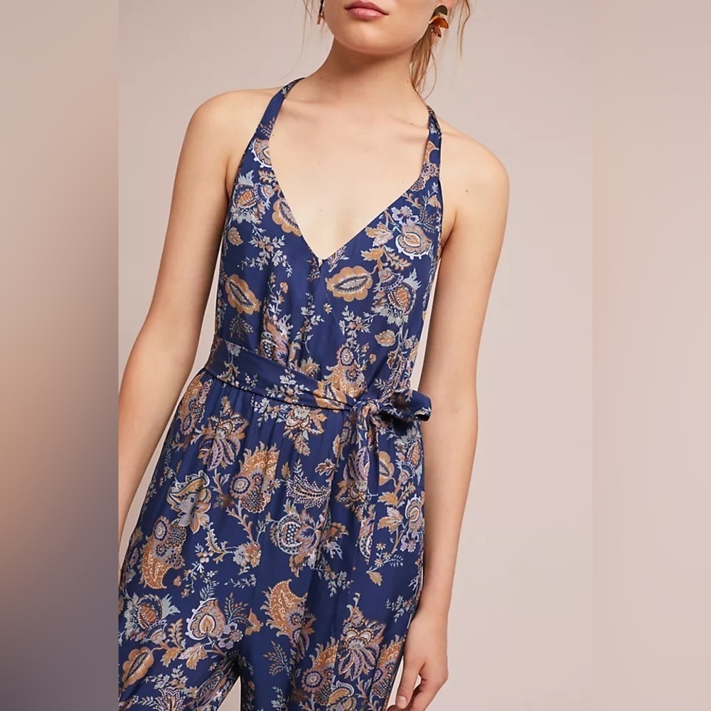 Ett:Twa Wide Leg Jumpsuit Blue Floral Paisley XS Anthropologie Spring Boho Flowy - Picture 2 of 8